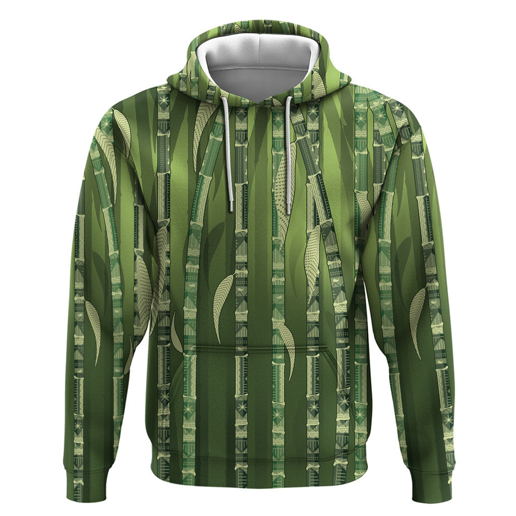 Personalised Fiji Language Week Sugarcane Masi Hoodie Green Tapa Tribal Pattern