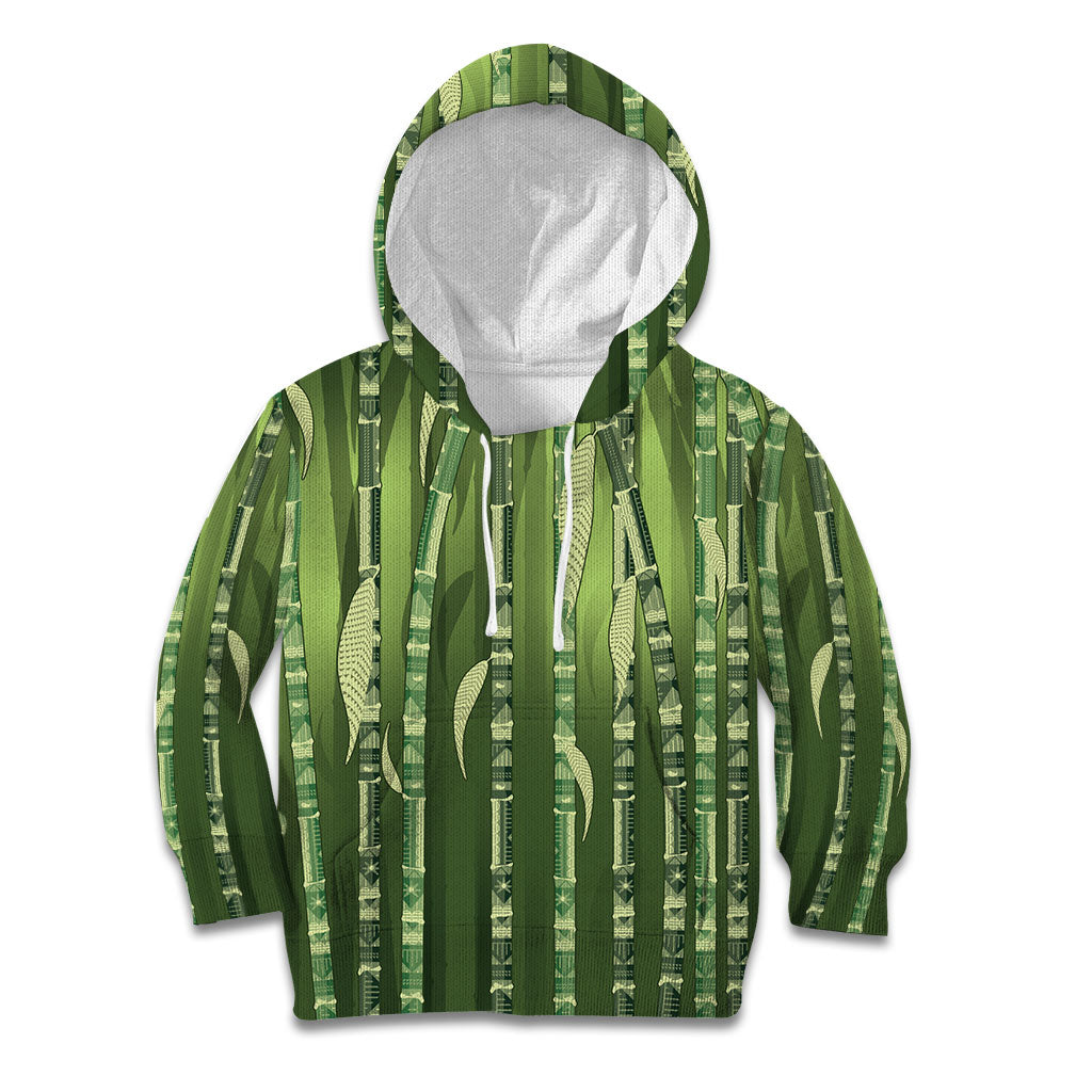 Personalised Fiji Language Week Sugarcane Masi Kid Hoodie Green Tapa Tribal Pattern