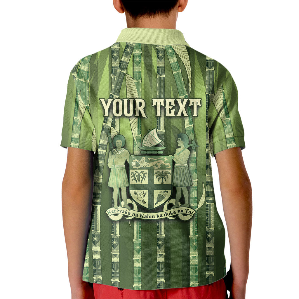 Personalised Fiji Language Week Sugarcane Masi Kid Polo Shirt Green Tapa Tribal Pattern