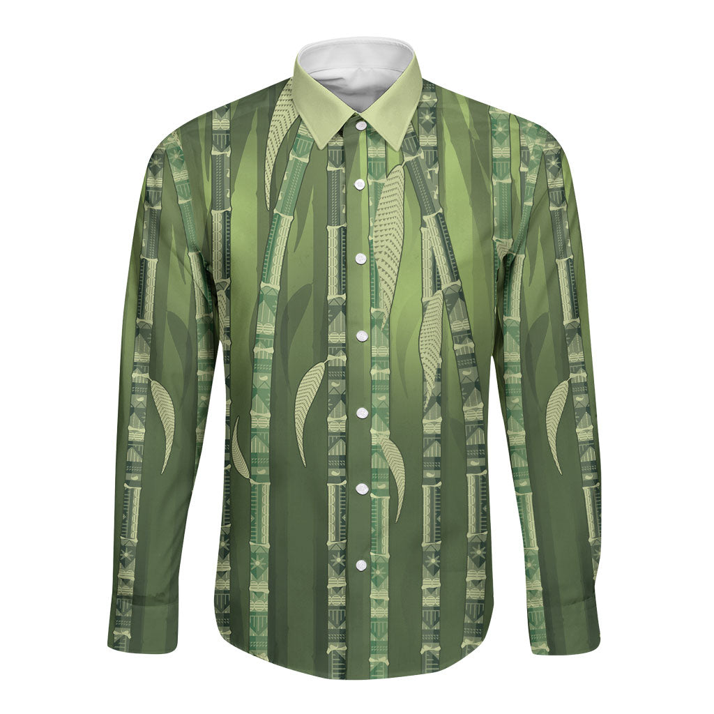 Personalised Fiji Language Week Sugarcane Masi Long Sleeve Button Shirt Green Tapa Tribal Pattern