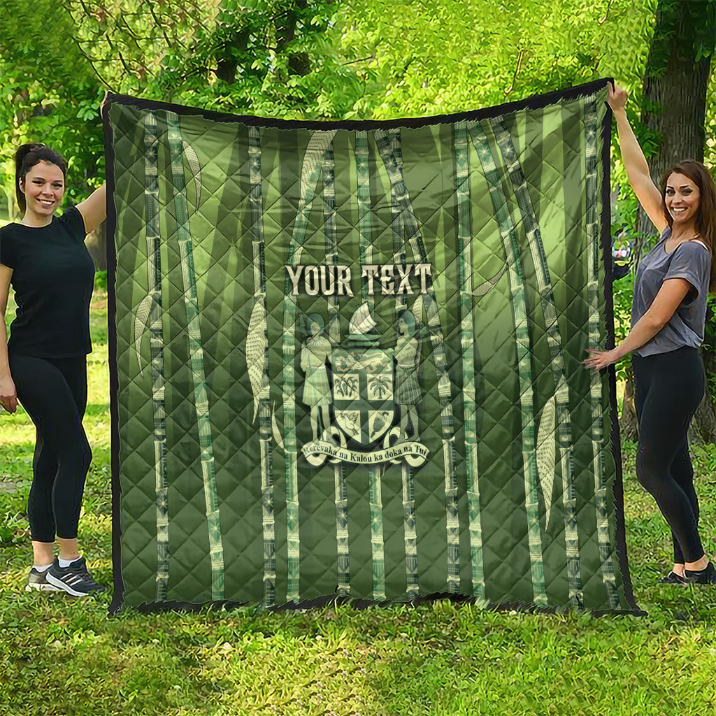 Personalised Fiji Language Week Sugarcane Masi Quilt Green Tapa Tribal Pattern