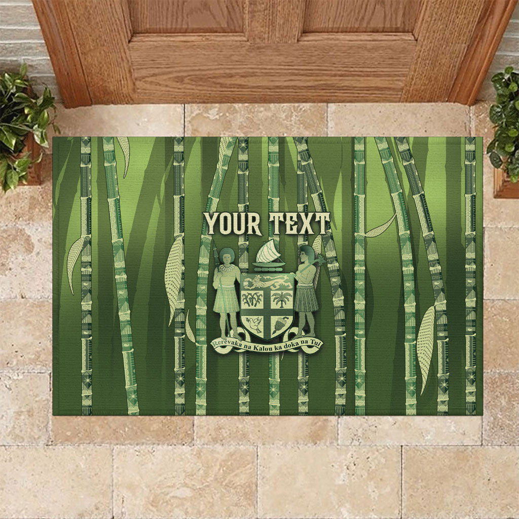 Personalised Fiji Language Week Sugarcane Masi Rubber Doormat Green Tapa Tribal Pattern