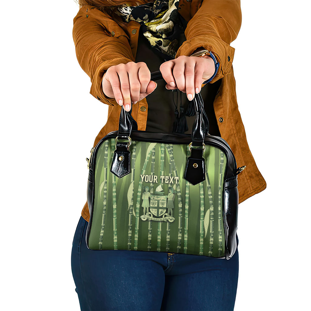 Personalised Fiji Language Week Sugarcane Masi Shoulder Handbag Green Tapa Tribal Pattern