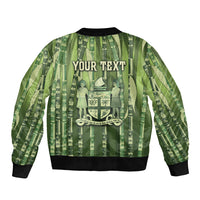 Personalised Fiji Language Week Sugarcane Masi Sleeve Zip Bomber Jacket Green Tapa Tribal Pattern