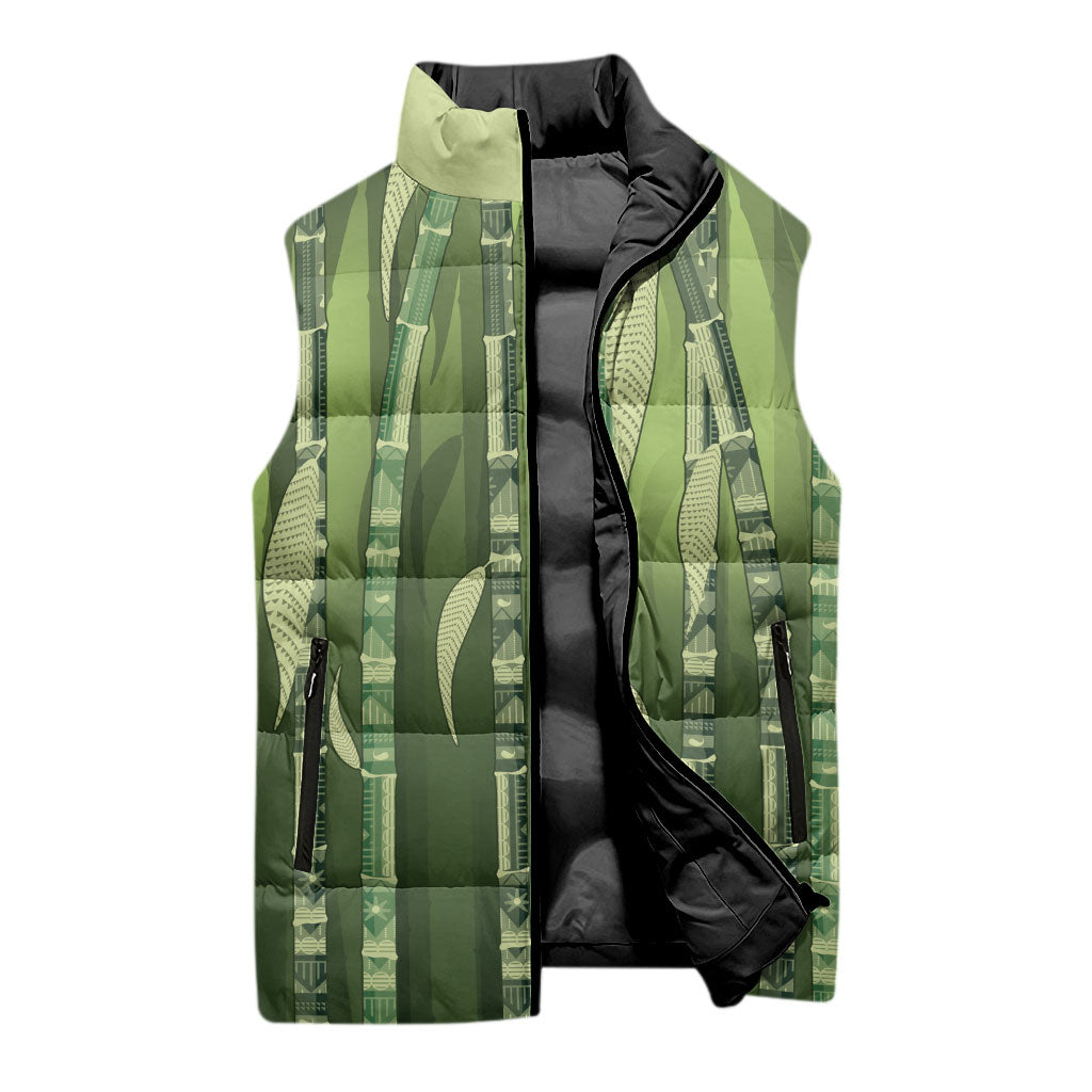 Personalised Fiji Language Week Sugarcane Masi Sleeveless Puffer Jacket Green Tapa Tribal Pattern DT05 - Polynesian Pride
