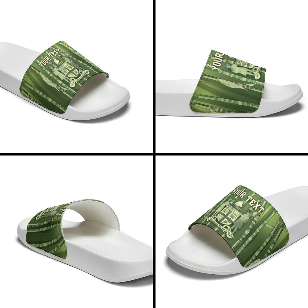 Personalised Fiji Language Week Sugarcane Masi Slide Sandals Green Tapa Tribal Pattern
