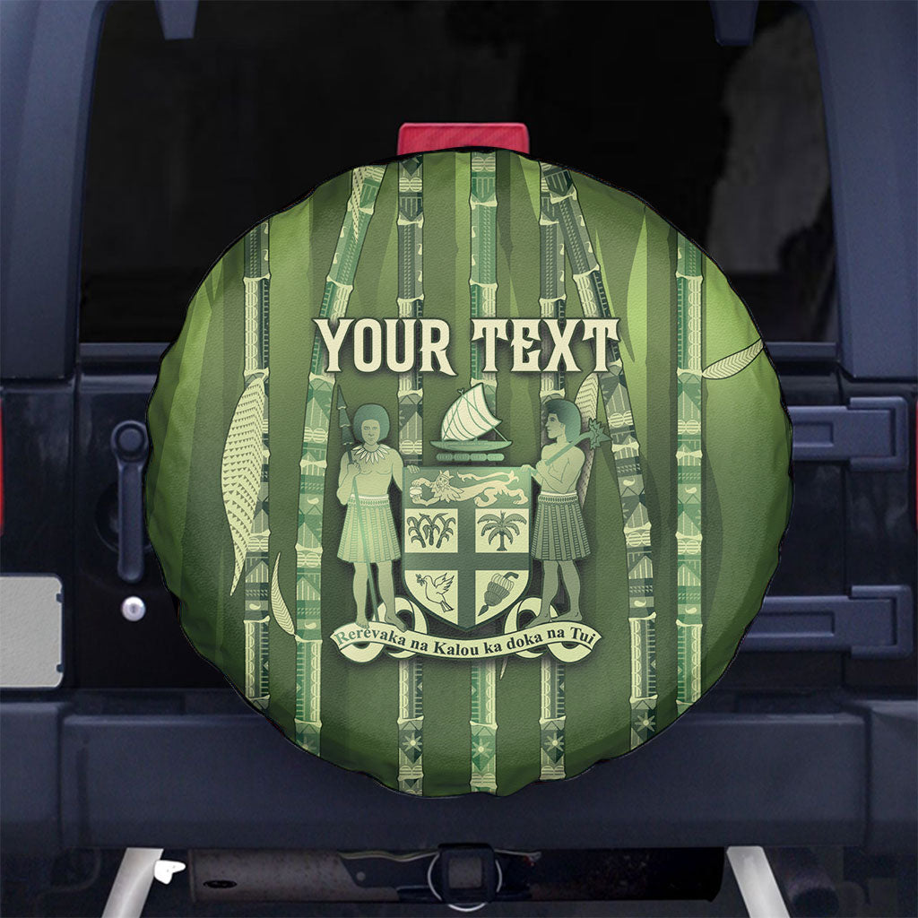 Personalised Fiji Language Week Sugarcane Masi Spare Tire Cover Green Tapa Tribal Pattern