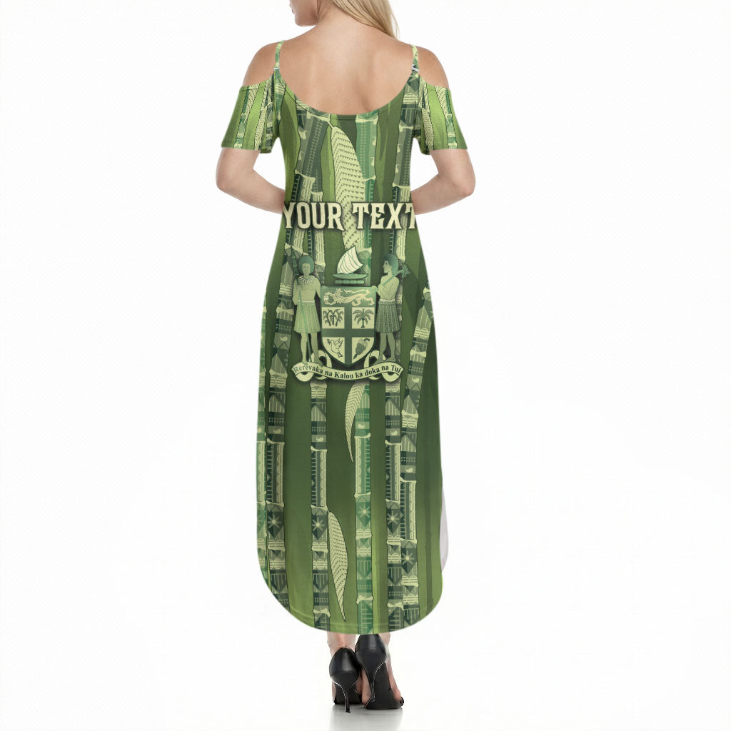 Personalised Fiji Language Week Sugarcane Masi Summer Maxi Dress Green Tapa Tribal Pattern