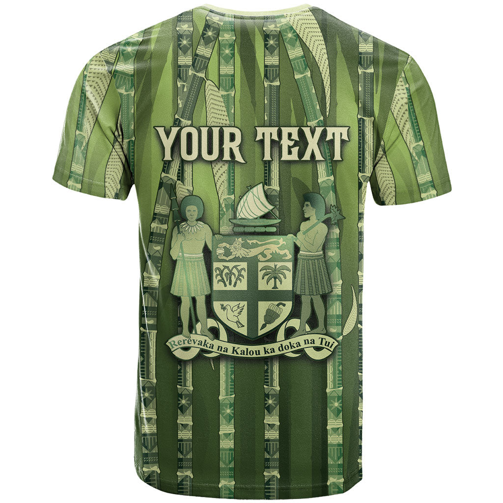 Personalised Fiji Language Week Sugarcane Masi T Shirt Green Tapa Tribal Pattern