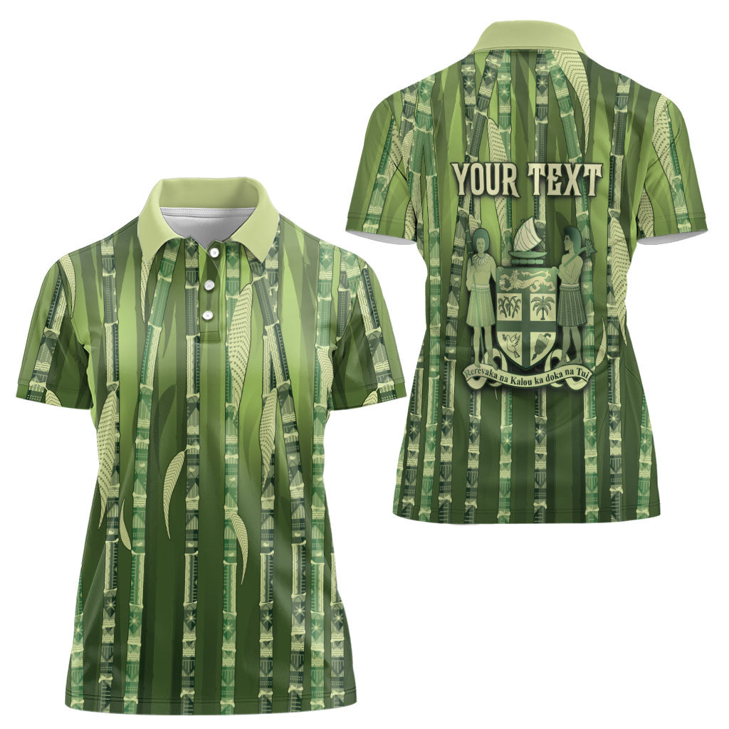 Personalised Fiji Language Week Sugarcane Masi Women Polo Shirt Green Tapa Tribal Pattern