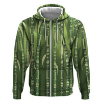 Personalised Fiji Language Week Sugarcane Masi Zip Hoodie Green Tapa Tribal Pattern DT05 Zip Hoodie Green - Polynesian Pride
