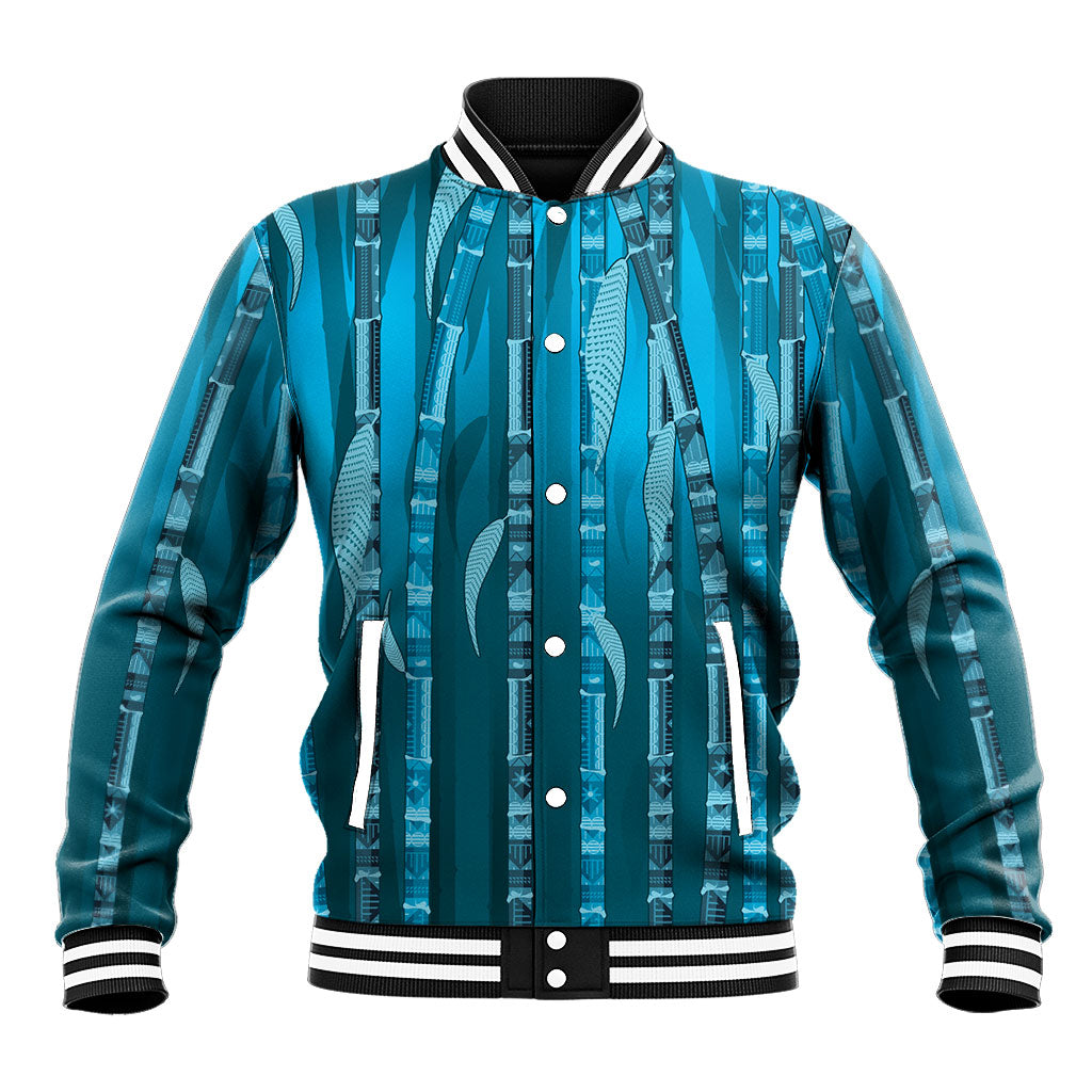 Personalised Fiji Language Week Sugarcane Masi Baseball Jacket Blue Tapa Tribal Pattern