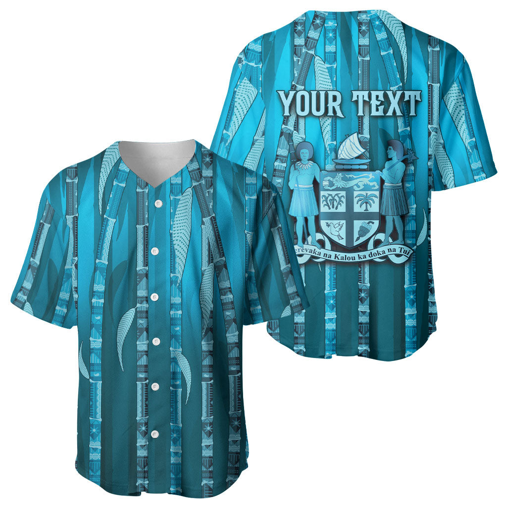 Personalised Fiji Language Week Sugarcane Masi Baseball Jersey Blue Tapa Tribal Pattern