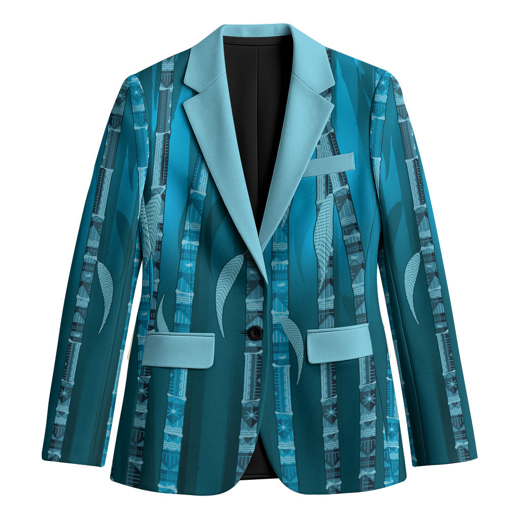Personalised Fiji Language Week Sugarcane Masi Blazer Blue Tapa Tribal Pattern DT05 Unisex Blue - Polynesian Pride