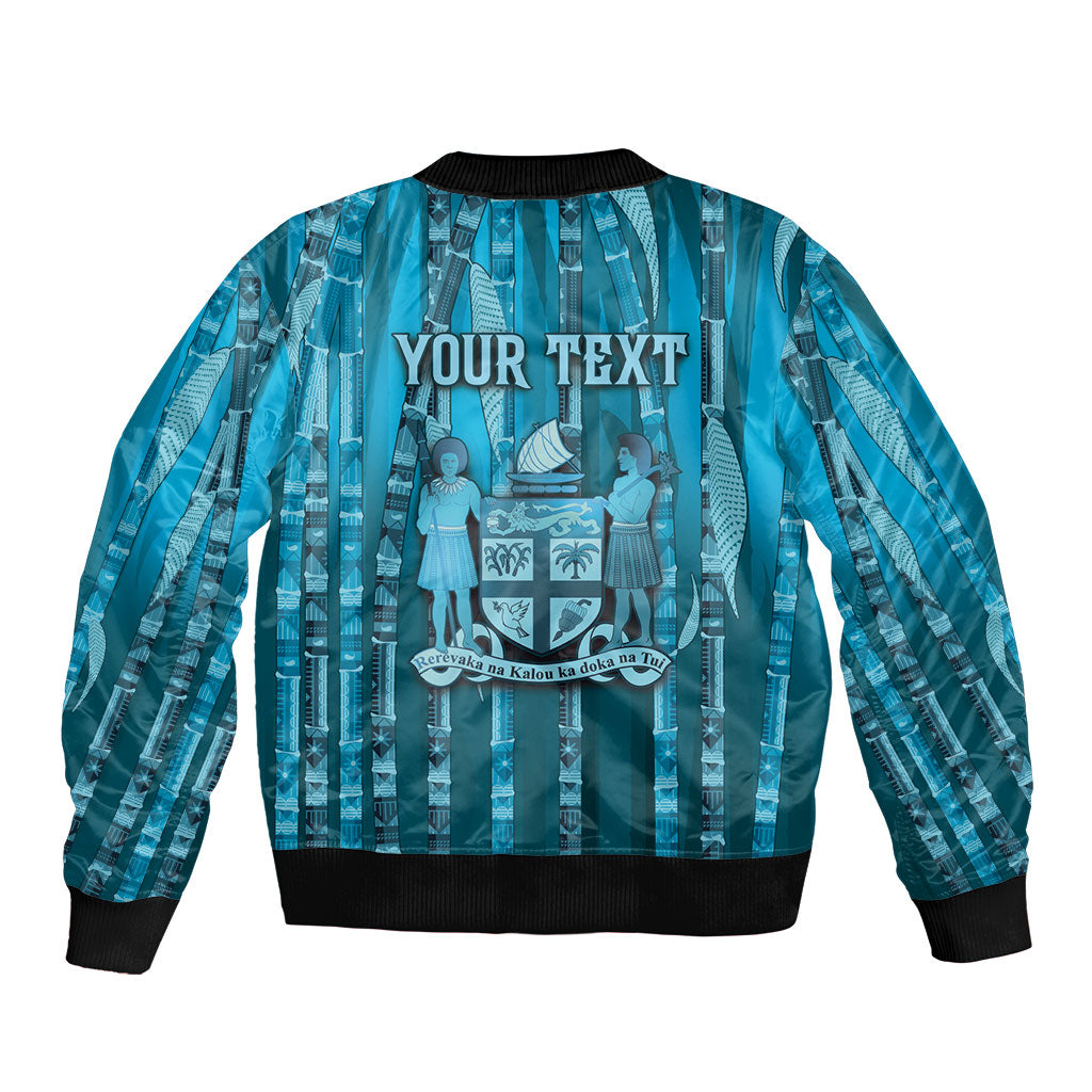 Personalised Fiji Language Week Sugarcane Masi Bomber Jacket Blue Tapa Tribal Pattern DT05 - Polynesian Pride