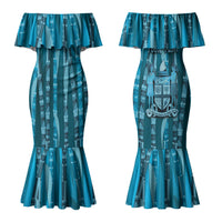 Personalised Fiji Language Week Sugarcane Masi Couples Matching Mermaid Dress and Hawaiian Shirt Blue Tapa Tribal Pattern DT05 - Polynesian Pride