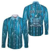 Personalised Fiji Language Week Sugarcane Masi Family Matching Off Shoulder Maxi Dress and Hawaiian Shirt Blue Tapa Tribal Pattern DT05 Dad's Shirt - Long Sleeve Blue - Polynesian Pride