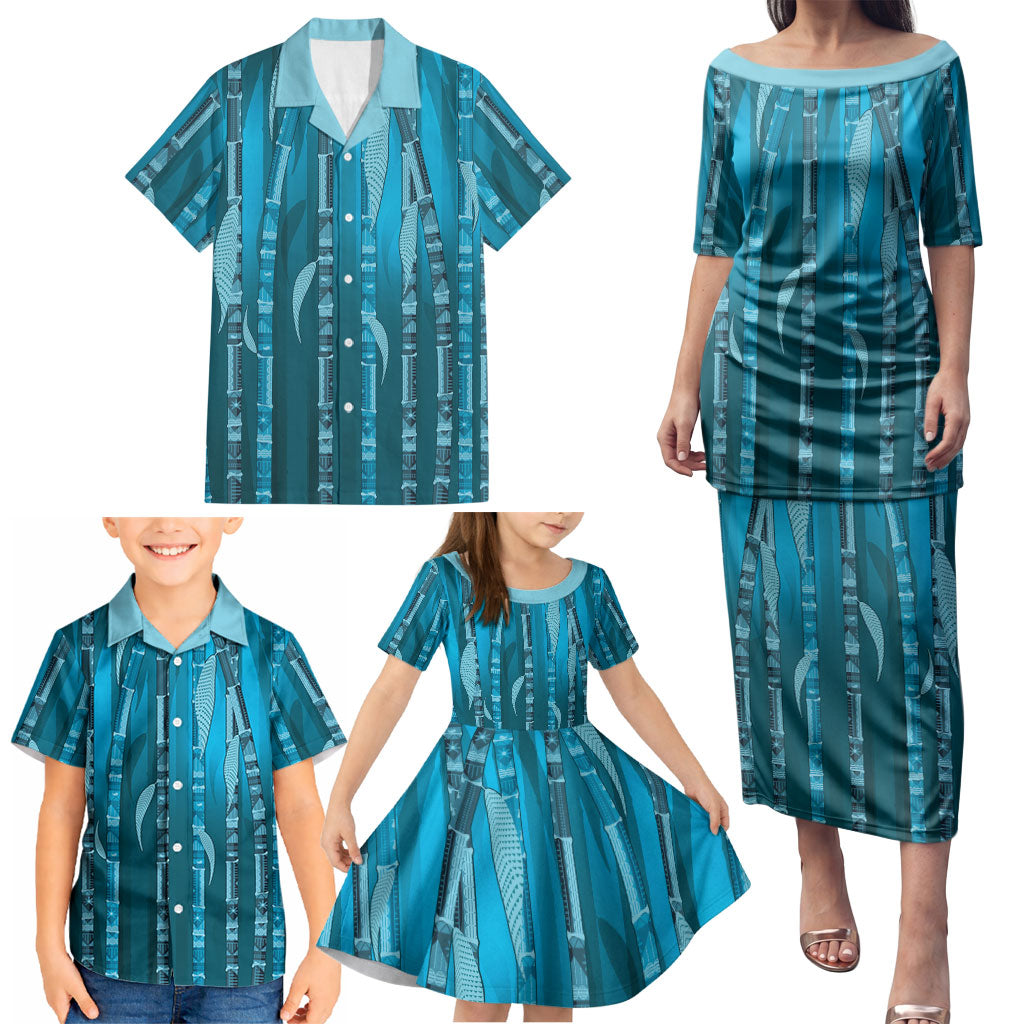Personalised Fiji Language Week Sugarcane Masi Family Matching Puletasi and Hawaiian Shirt Blue Tapa Tribal Pattern DT05 - Polynesian Pride