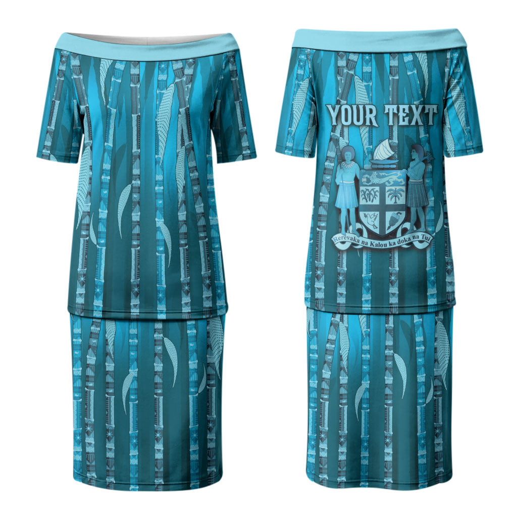 Personalised Fiji Language Week Sugarcane Masi Family Matching Puletasi and Hawaiian Shirt Blue Tapa Tribal Pattern DT05 Mom's Dress Blue - Polynesian Pride