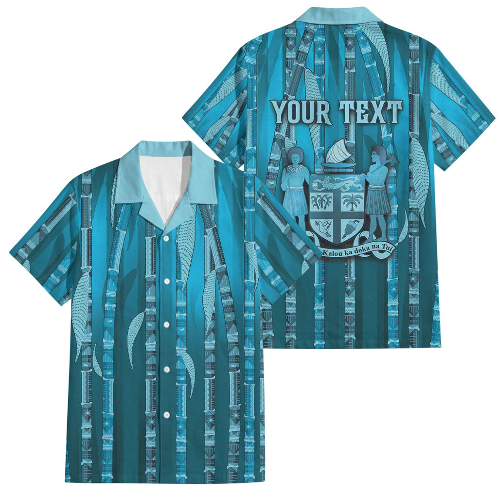 Personalised Fiji Language Week Sugarcane Masi Family Matching Short Sleeve Bodycon Dress and Hawaiian Shirt Blue Tapa Tribal Pattern DT05 Dad's Shirt - Short Sleeve Blue - Polynesian Pride