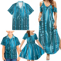 Personalised Fiji Language Week Sugarcane Masi Family Matching Summer Maxi Dress and Hawaiian Shirt Blue Tapa Tribal Pattern DT05 - Polynesian Pride