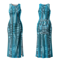 Personalised Fiji Language Week Sugarcane Masi Family Matching Tank Maxi Dress and Hawaiian Shirt Blue Tapa Tribal Pattern DT05 Mom's Dress Blue - Polynesian Pride
