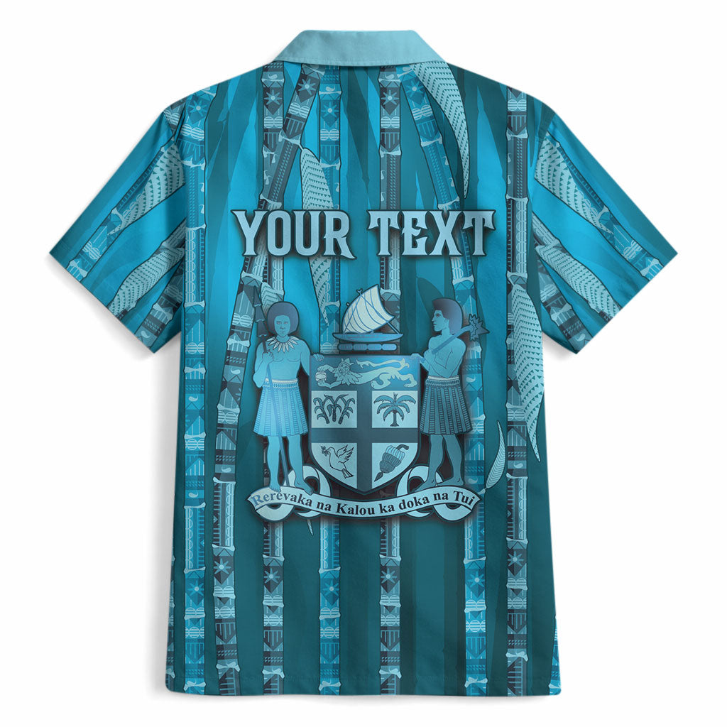 Personalised Fiji Language Week Sugarcane Masi Hawaiian Shirt Blue Tapa Tribal Pattern