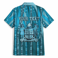 Personalised Fiji Language Week Sugarcane Masi Hawaiian Shirt Blue Tapa Tribal Pattern