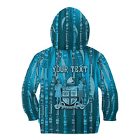 Personalised Fiji Language Week Sugarcane Masi Kid Hoodie Blue Tapa Tribal Pattern