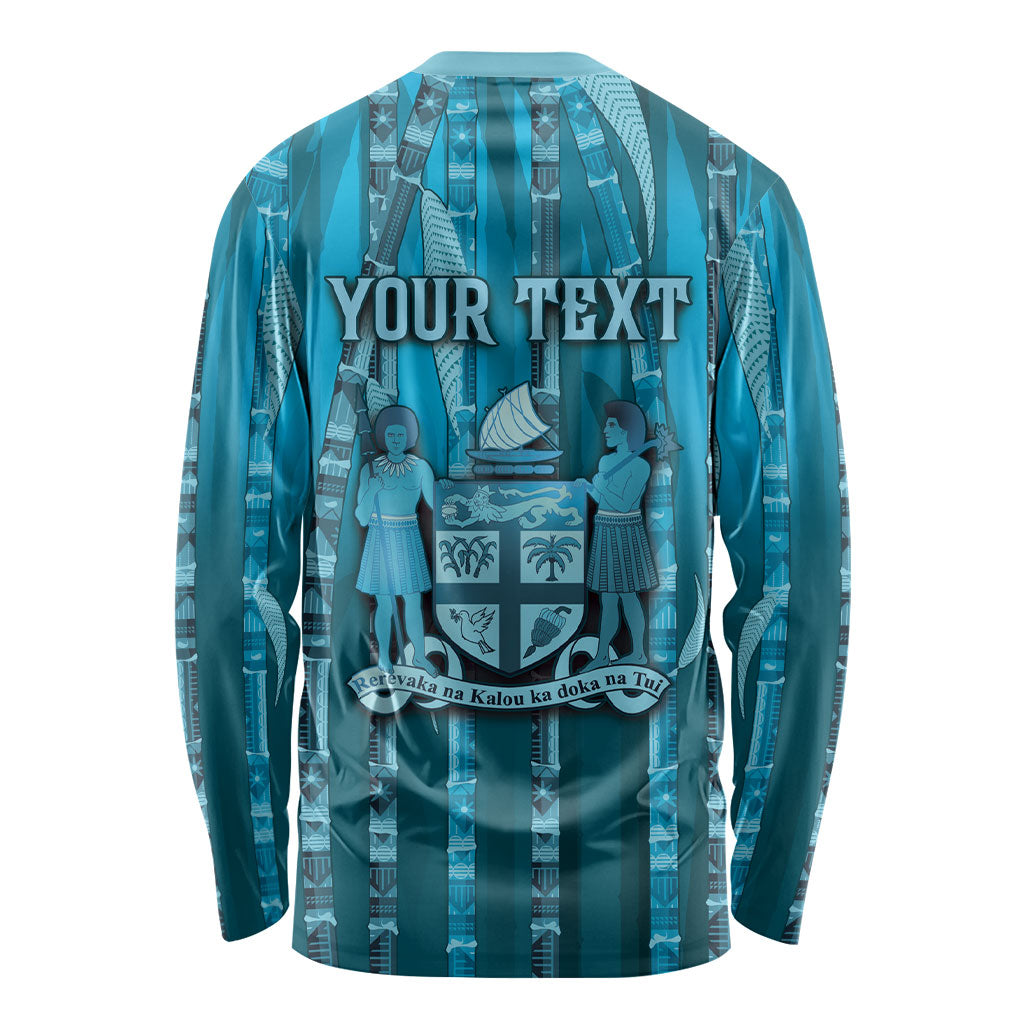 Personalised Fiji Language Week Sugarcane Masi Long Sleeve Shirt Blue Tapa Tribal Pattern DT05 - Polynesian Pride