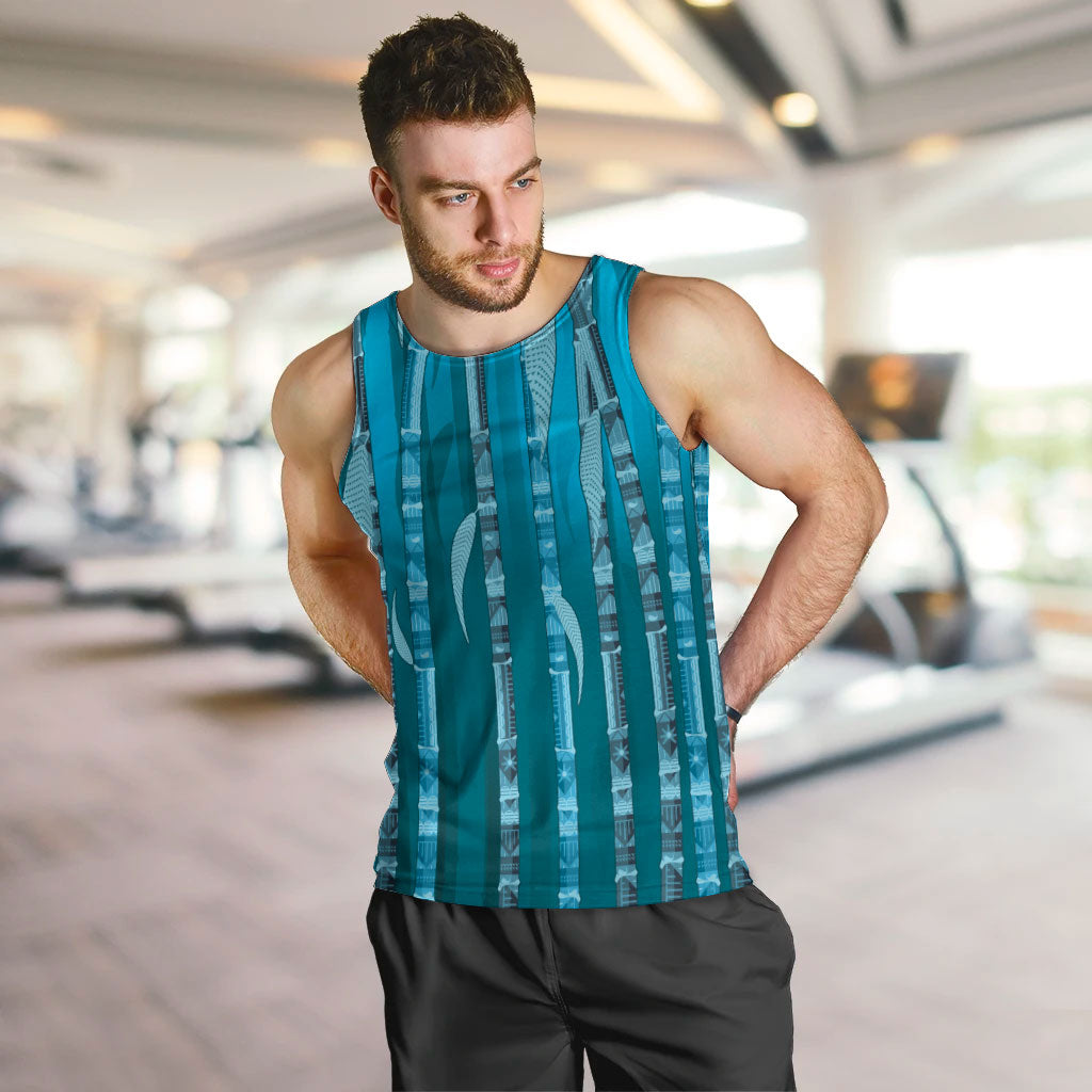 Personalised Fiji Language Week Sugarcane Masi Men Tank Top Blue Tapa Tribal Pattern