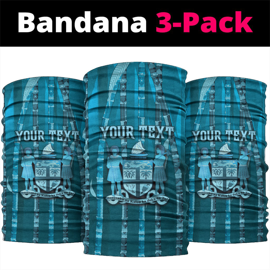 Personalised Fiji Language Week Sugarcane Masi Neck Gaiter Blue Tapa Tribal Pattern