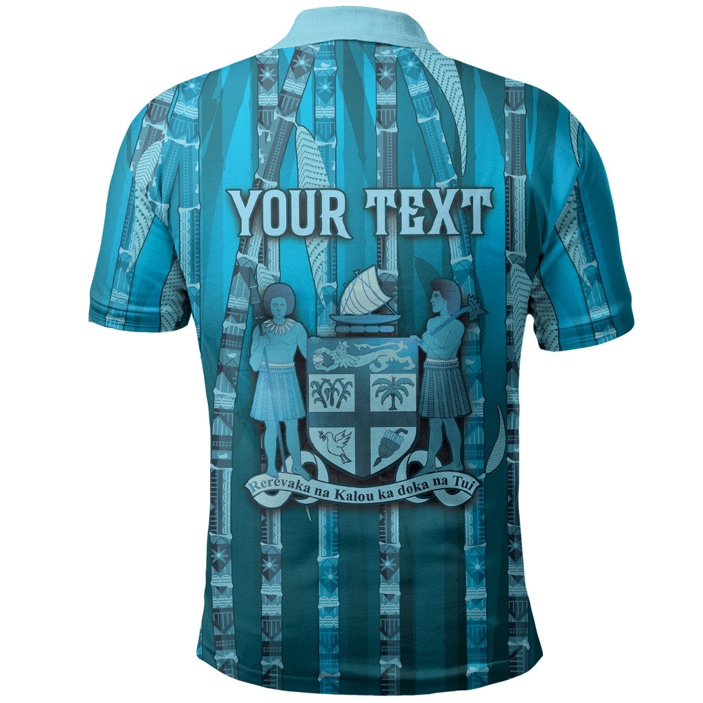 Personalised Fiji Language Week Sugarcane Masi Polo Shirt Blue Tapa Tribal Pattern