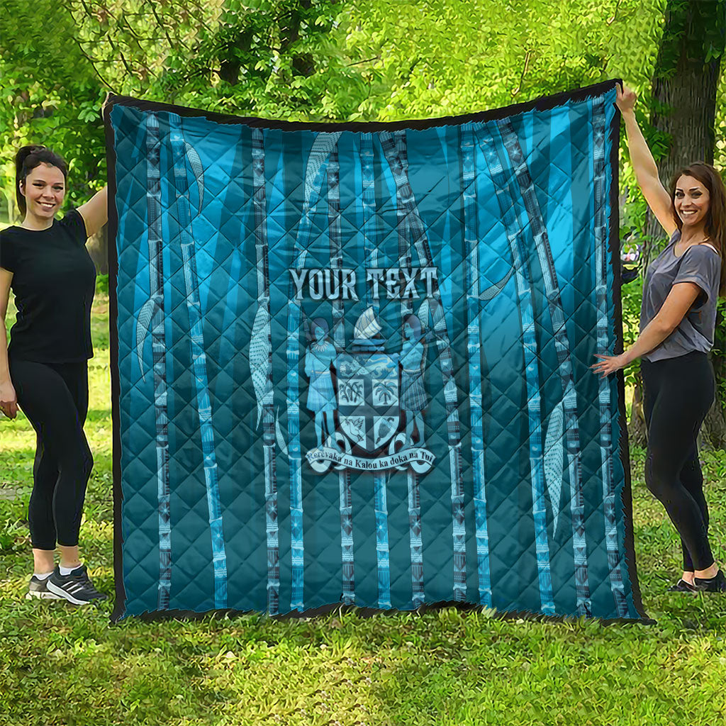 Personalised Fiji Language Week Sugarcane Masi Quilt Blue Tapa Tribal Pattern