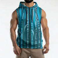 Personalised Fiji Language Week Sugarcane Masi Sleeveless Zip Hoodie Blue Tapa Tribal Pattern