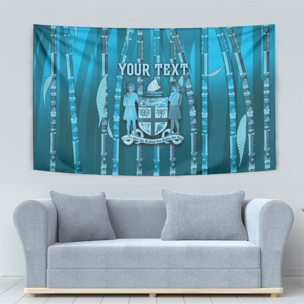 Personalised Fiji Language Week Sugarcane Masi Tapestry Blue Tapa Tribal Pattern