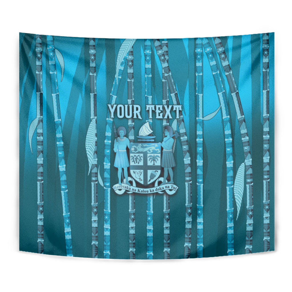 Personalised Fiji Language Week Sugarcane Masi Tapestry Blue Tapa Tribal Pattern