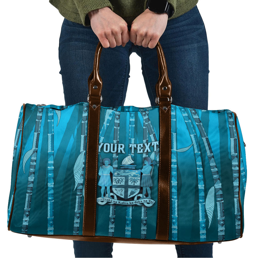 Personalised Fiji Language Week Sugarcane Masi Travel Bag Blue Tapa Tribal Pattern DT05 Blue - Polynesian Pride