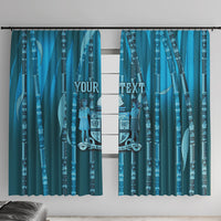 Personalised Fiji Language Week Sugarcane Masi Window Curtain Blue Tapa Tribal Pattern