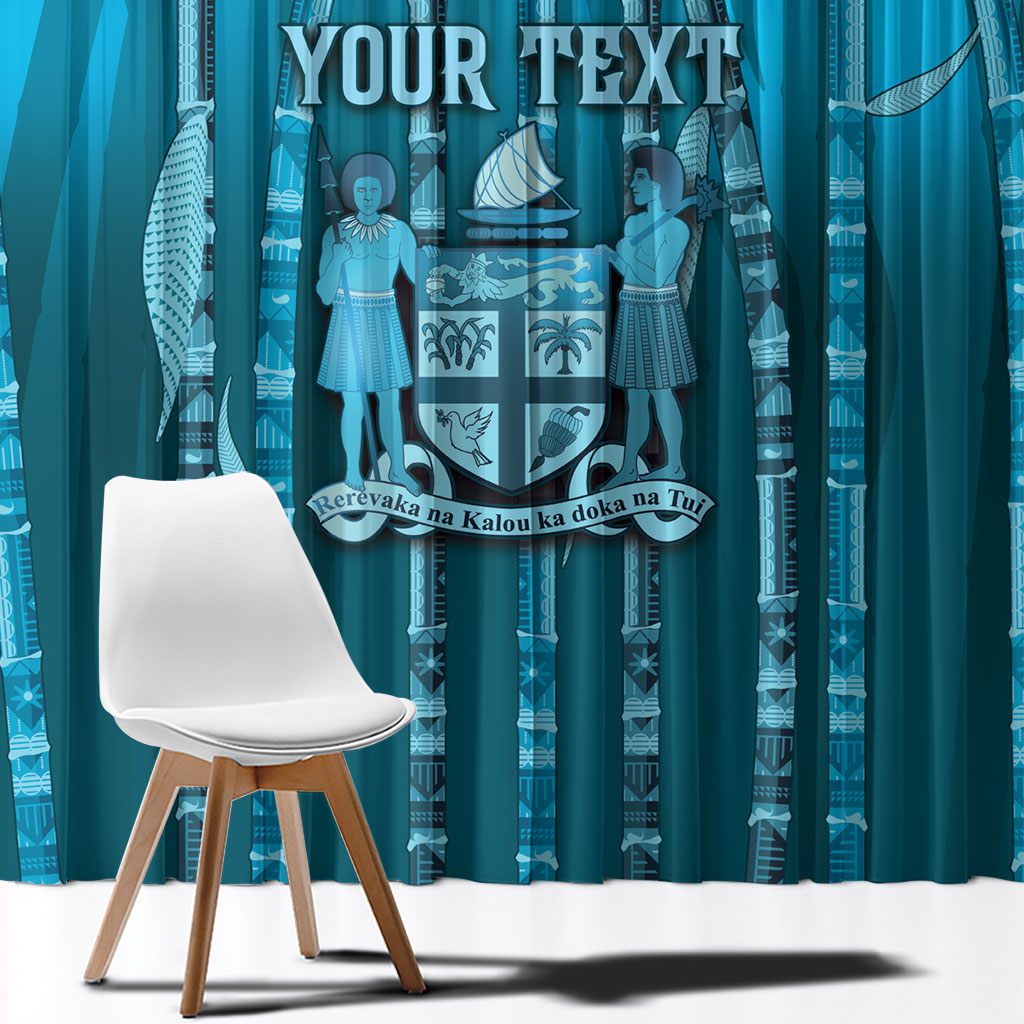 Personalised Fiji Language Week Sugarcane Masi Window Curtain Blue Tapa Tribal Pattern