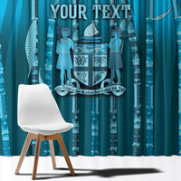 Personalised Fiji Language Week Sugarcane Masi Window Curtain Blue Tapa Tribal Pattern
