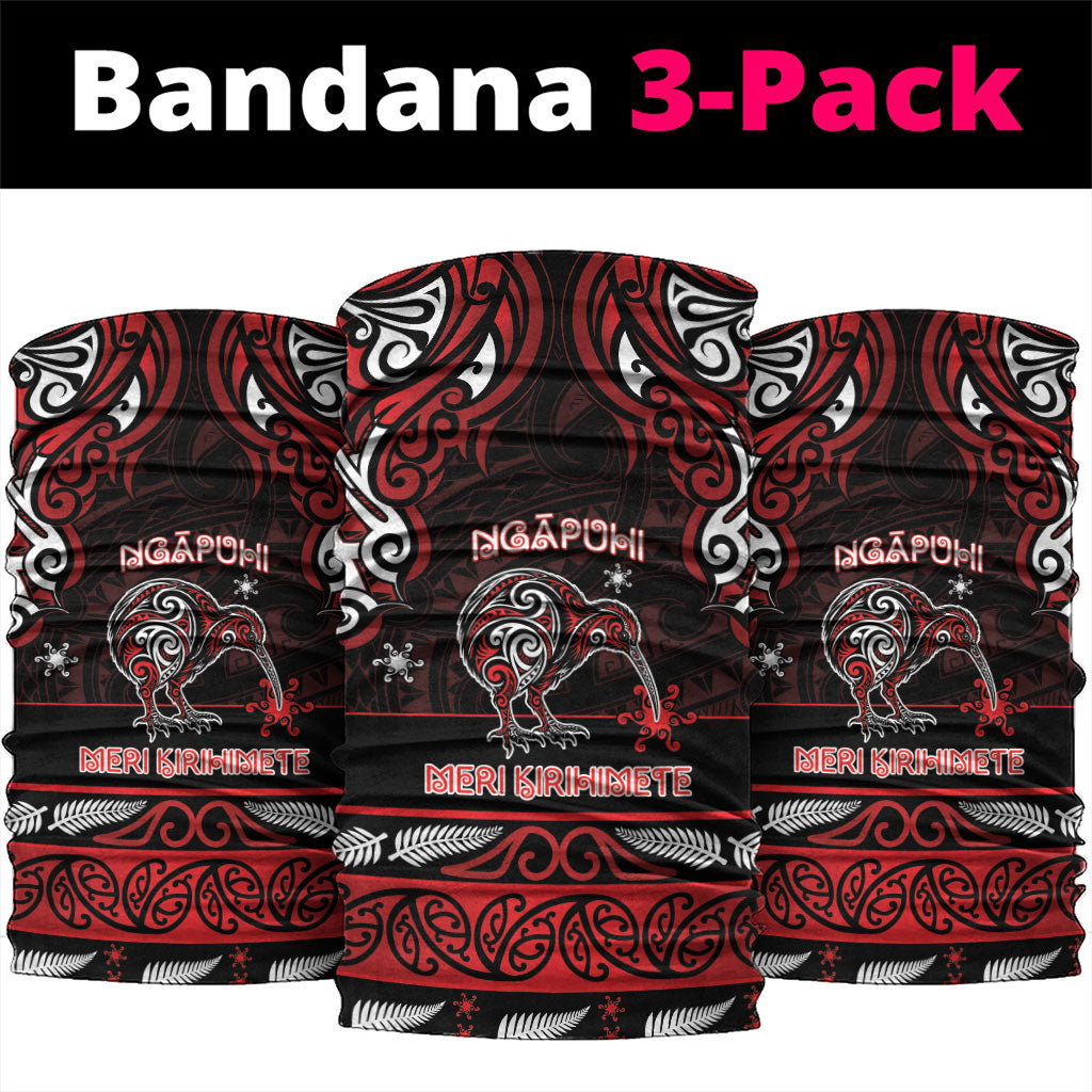 Ngapuhi Aotearoa Meri Kirihimete Neck Gaiter Maori Kiwi Bird Silver Fern Koru Pattern DT05 package One Size: 25*50cm Red - Polynesian Pride