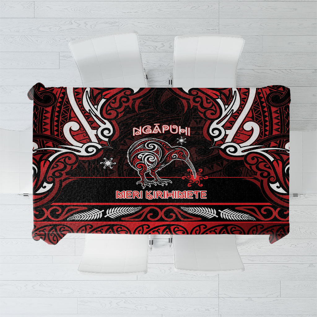 Ngapuhi Aotearoa Meri Kirihimete Tablecloth Maori Kiwi Bird Silver Fern Koru Pattern DT05 Red - Polynesian Pride