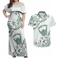 Aloha Hawaii Shaka Couples Matching Off Shoulder Maxi Dress and Hawaiian Shirt Hang Loose Mint Version - Polynesian Pride