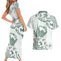 Aloha Hawaii Shaka Couples Matching Short Sleeve Bodycon Dress and Hawaiian Shirt Hang Loose Mint Version - Polynesian Pride