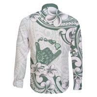 Aloha Hawaii Shaka Family Matching Long Sleeve Bodycon Dress and Hawaiian Shirt Hang Loose Mint Version - Polynesian Pride