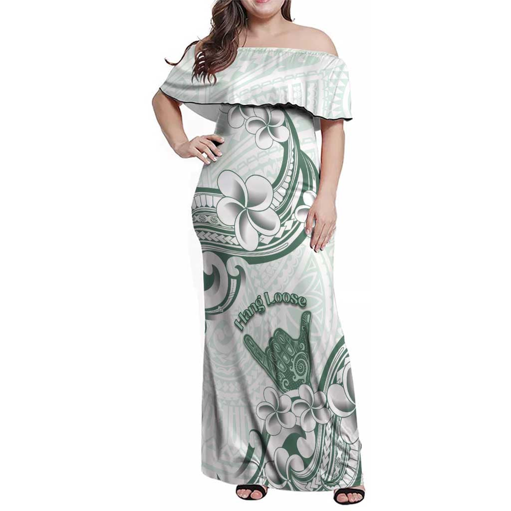 Aloha Hawaii Shaka Family Matching Off Shoulder Maxi Dress and Hawaiian Shirt Hang Loose Mint Version - Polynesian Pride