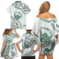 Aloha Hawaii Shaka Family Matching Off Shoulder Short Dress and Hawaiian Shirt Hang Loose Mint Version - Polynesian Pride
