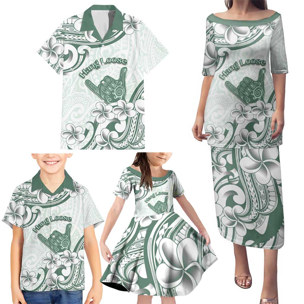 Aloha Hawaii Shaka Family Matching Puletasi and Hawaiian Shirt Hang Loose Mint Version DT05 - Polynesian Pride
