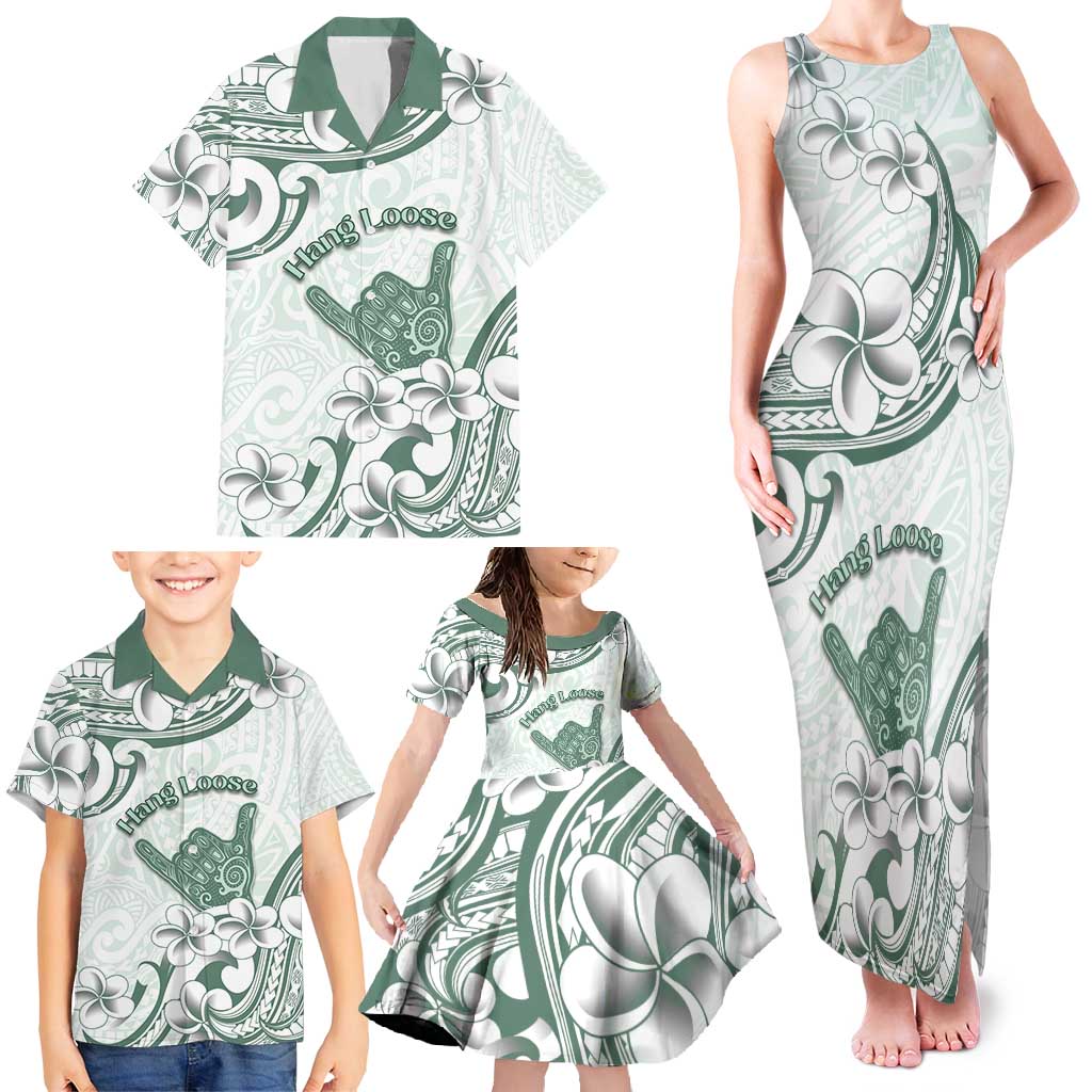 Aloha Hawaii Shaka Family Matching Tank Maxi Dress and Hawaiian Shirt Hang Loose Mint Version - Polynesian Pride